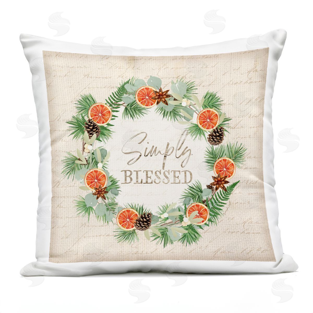 Simply Blessed Rustic Pinecone Plant Wreath Outdoor Printed Pillow, Home Decor by Jennifer Pugh