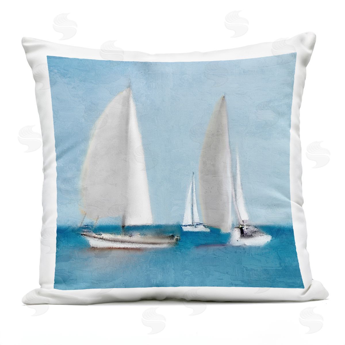 Tranquil Sailboats Floating Ocean Surface Scene Outdoor Printed Pillow, Home Decor by Kim Allen