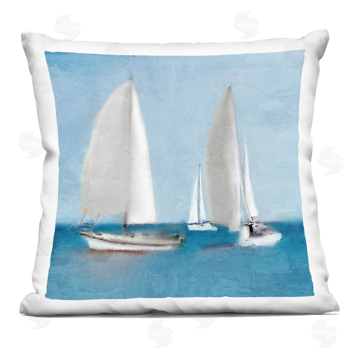 Tranquil Sailboats Floating Ocean Surface Scene Decorative Printed Pillow, Home Decor by Kim Allen