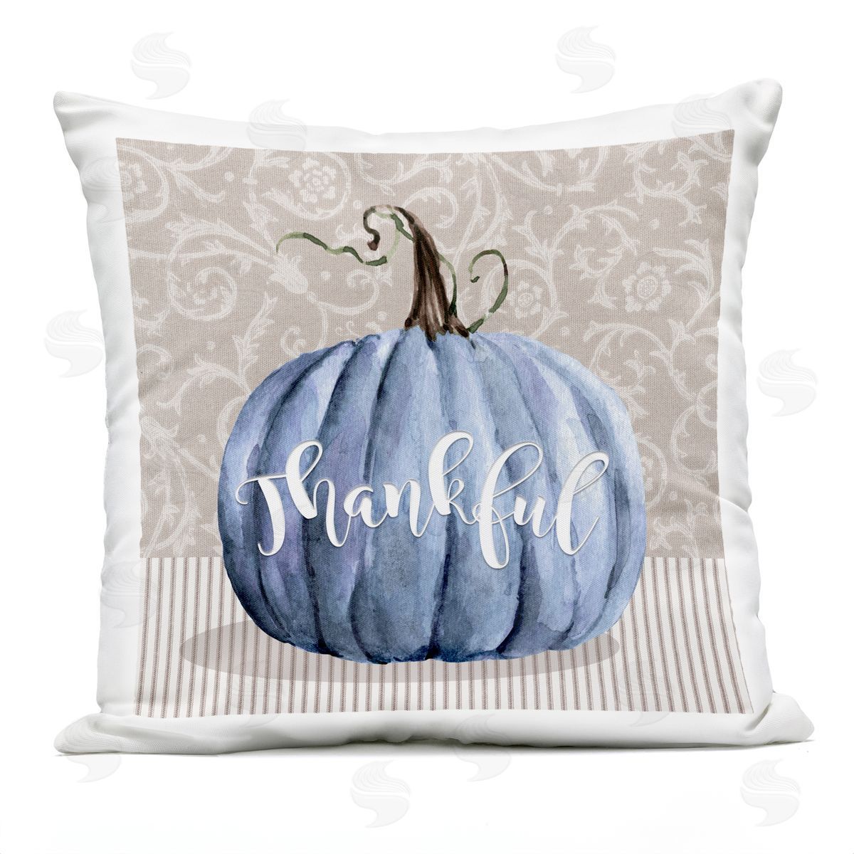 Blue Pumpkin Autumn Thankful Calligraphy Pattern Outdoor Printed Pillow, Home Decor by Livi + Fin