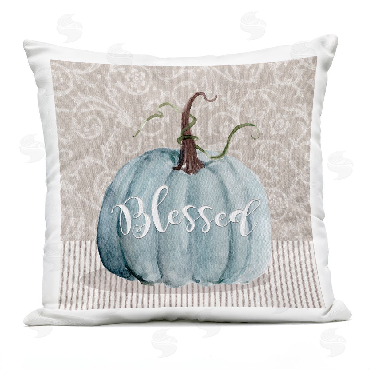 Blue Autumn Pumpkin Botanical Pattern Background Outdoor Printed Pillow, Home Decor by Livi + Fin