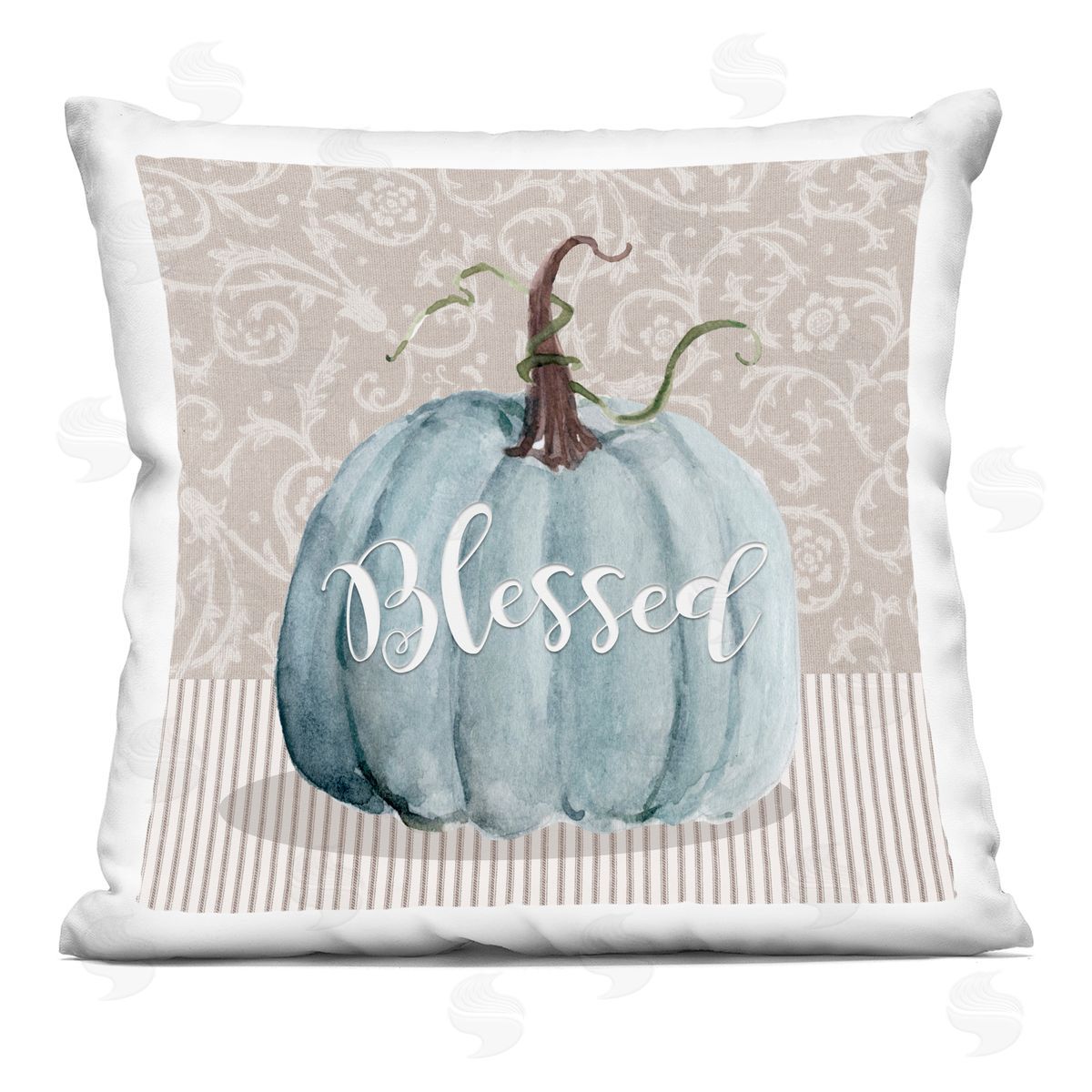 Blue Autumn Pumpkin Botanical Pattern Background Decorative Printed Pillow, Home Decor by Livi + Fin