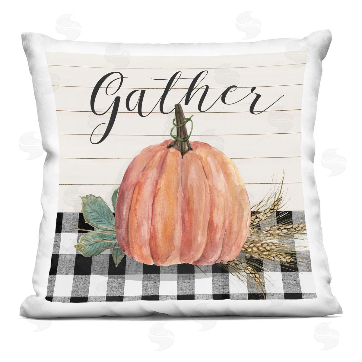 Gather Typography Seasonal Tartan Wheat Botanicals Decorative Printed Pillow, Home Decor by Livi + Fin