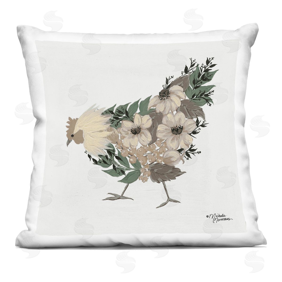 Floral Blossom Arrangement Farmhouse Chicken Shape Decorative Printed Pillow, Home Decor by Michele Norman