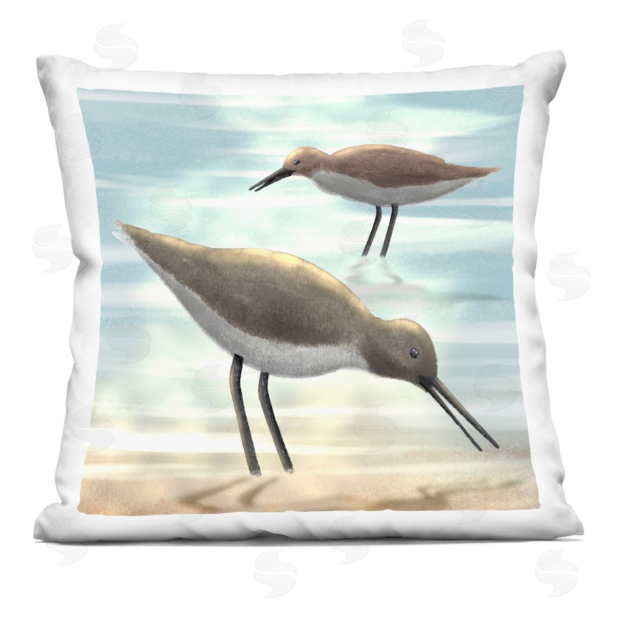 Two Sandpiper Birds Coastal Beach Shore Decorative Printed Pillow, Home Decor by Marcus Prime