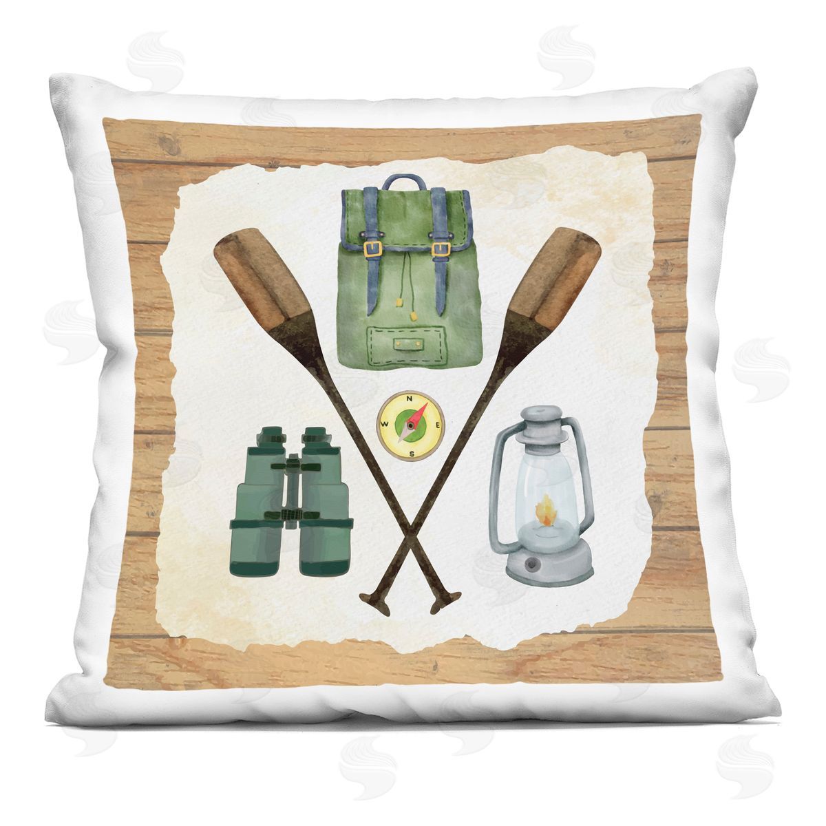 Nicole DeCamp Various Camping Gear Rustic Grain Pattern Printed Plush Polyester Throw Pillow