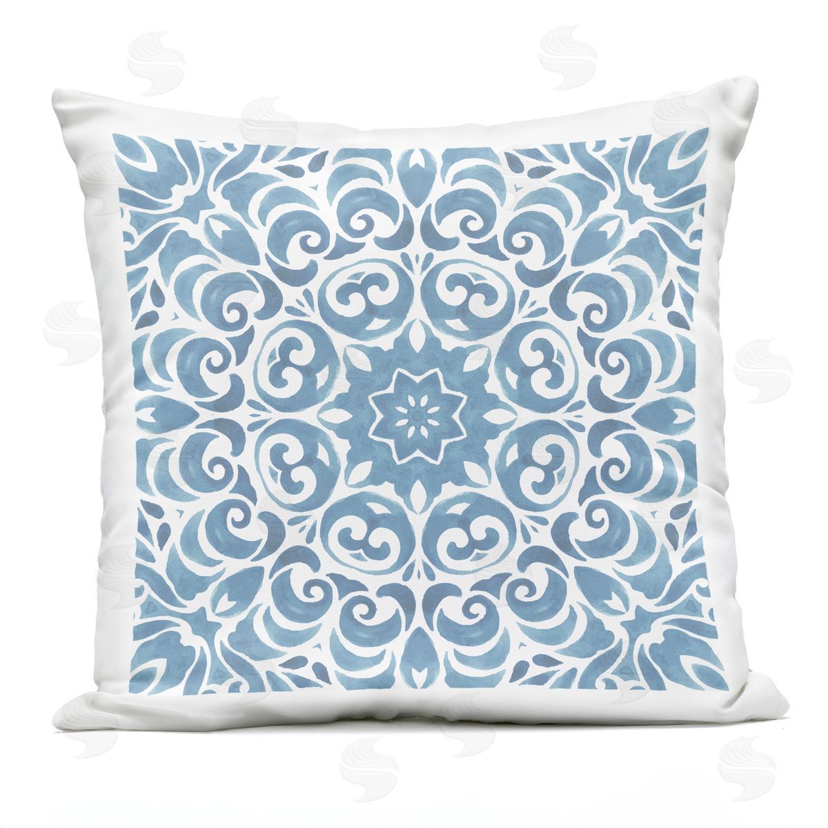 Nicole DeCamp Intricate Abstract Pattern Blue Floral Spiral Outdoor Quick-Dry Polyester Printed Throw Pillow