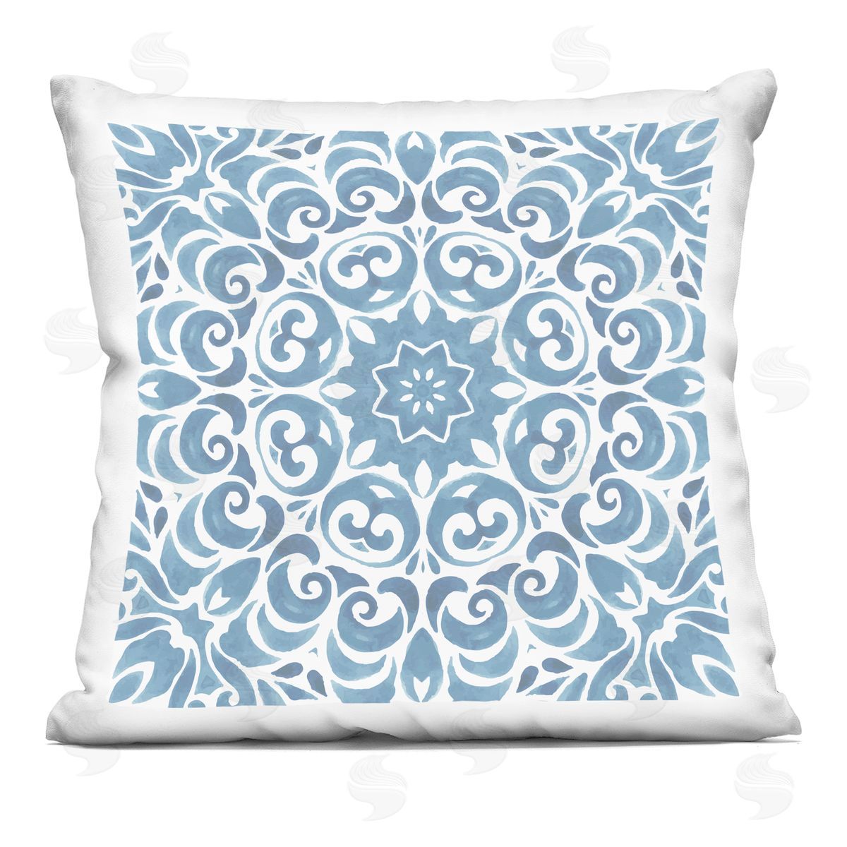 Nicole DeCamp Intricate Abstract Pattern Blue Floral Spiral Printed Plush Polyester Throw Pillow