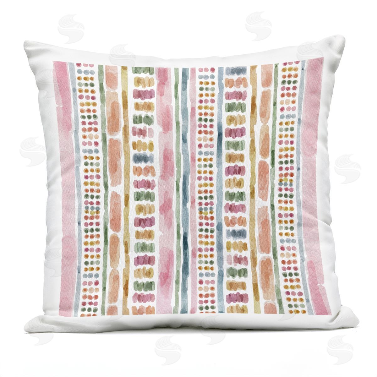 Varied Pink Dotted Boho Stripes Lines Outdoor Printed Pillow, Home Decor by Nina Muis Surface Design