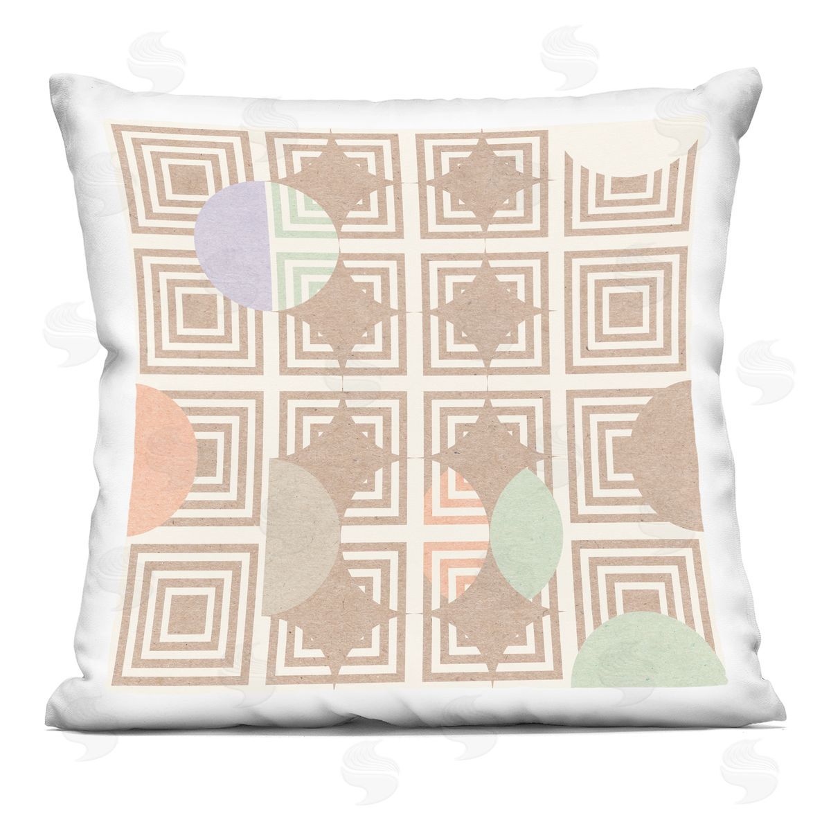 Modern Beige Geometric Shapes Overlapping Squares Diamond Decorative Printed Pillow, Home Decor by Stupell Studio