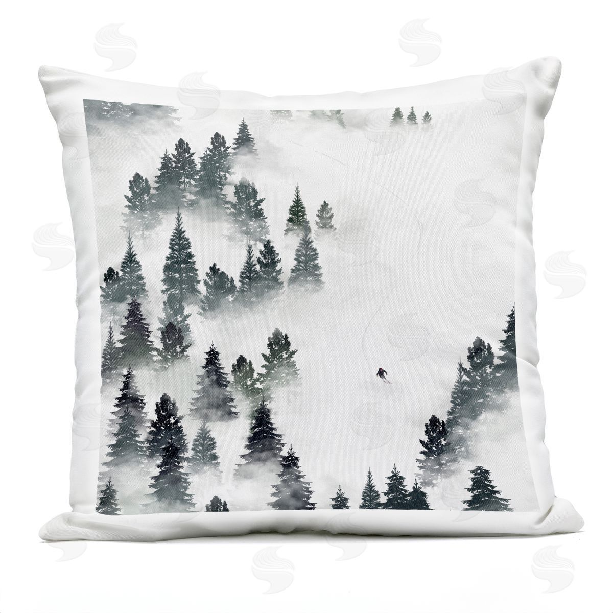 Aerial Winter Ski Slopes Snowy Nature Scene Outdoor Printed Pillow, Home Decor by Ziwei Li