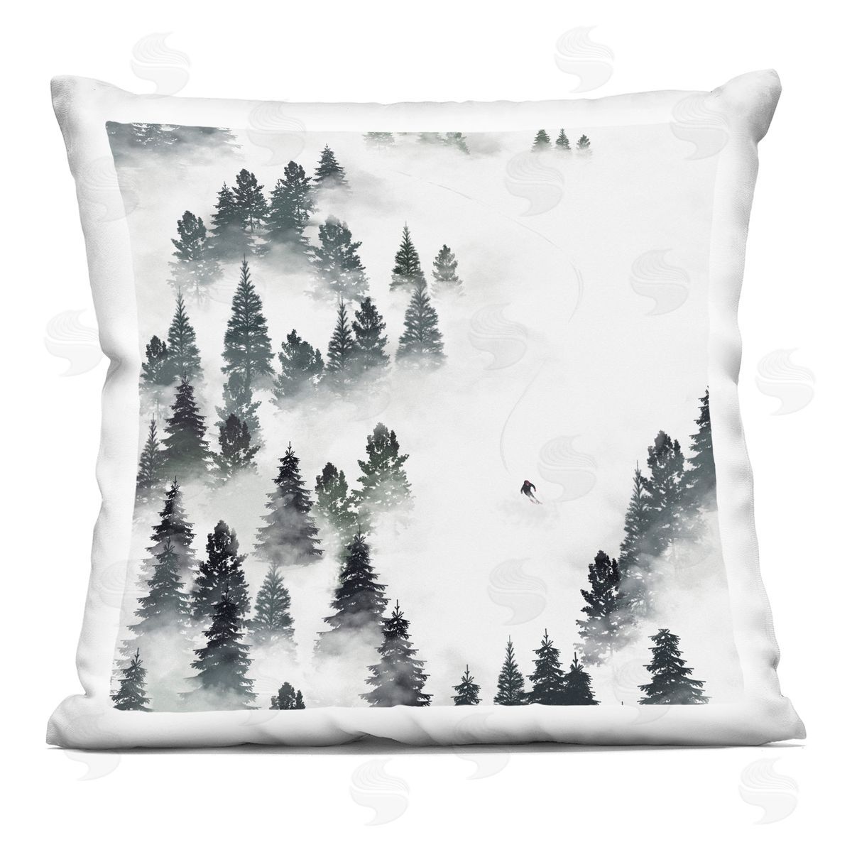 Aerial Winter Ski Slopes Snowy Nature Scene Decorative Printed Pillow, Home Decor by Ziwei Li