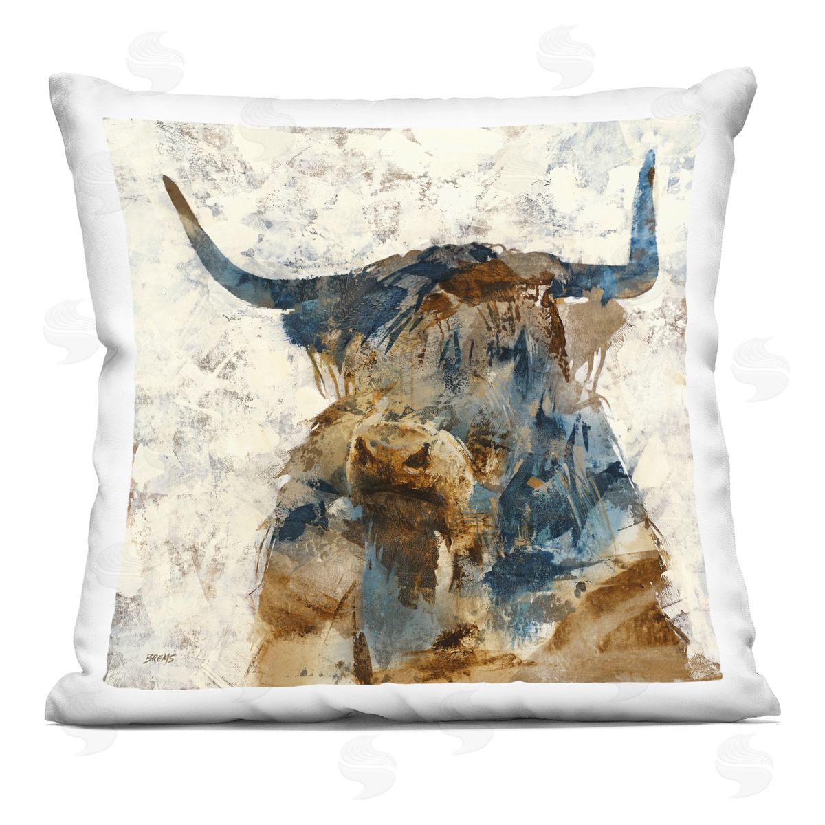 Abstract Farmhouse Longhorn Highland Cattle Animal Decorative Printed Pillow, Home Decor by Scott Brems