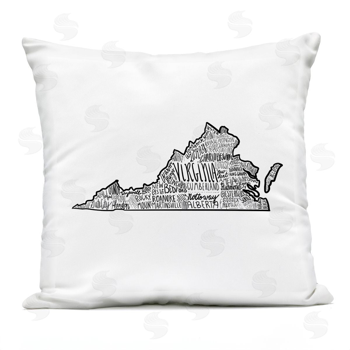 Virginia State Shape Typography Cities Map Outdoor Printed Pillow, Home Decor by Saturday Evening Post