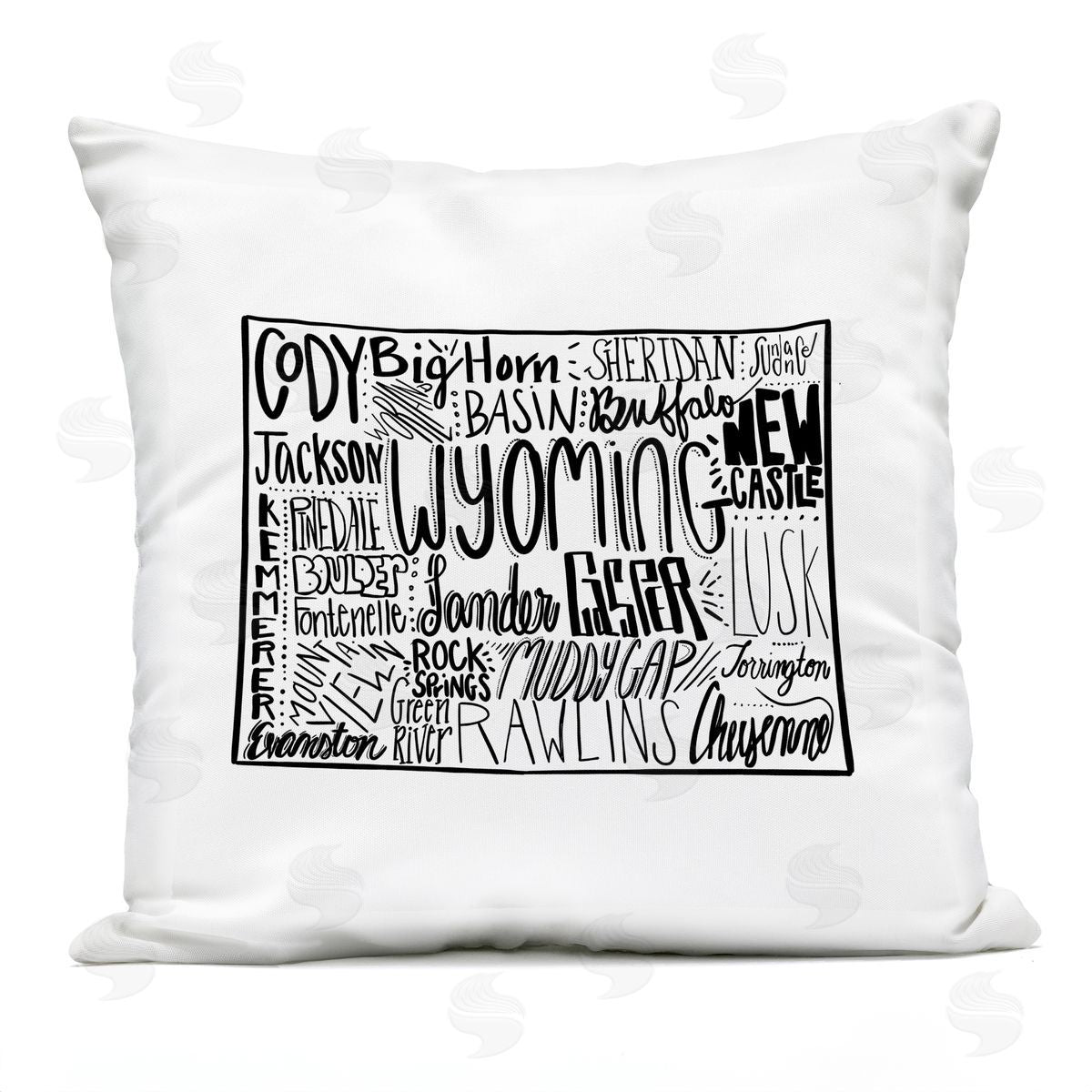 Wyoming State Cities Map Typography Outline Outdoor Printed Pillow, Home Decor by Saturday Evening Post