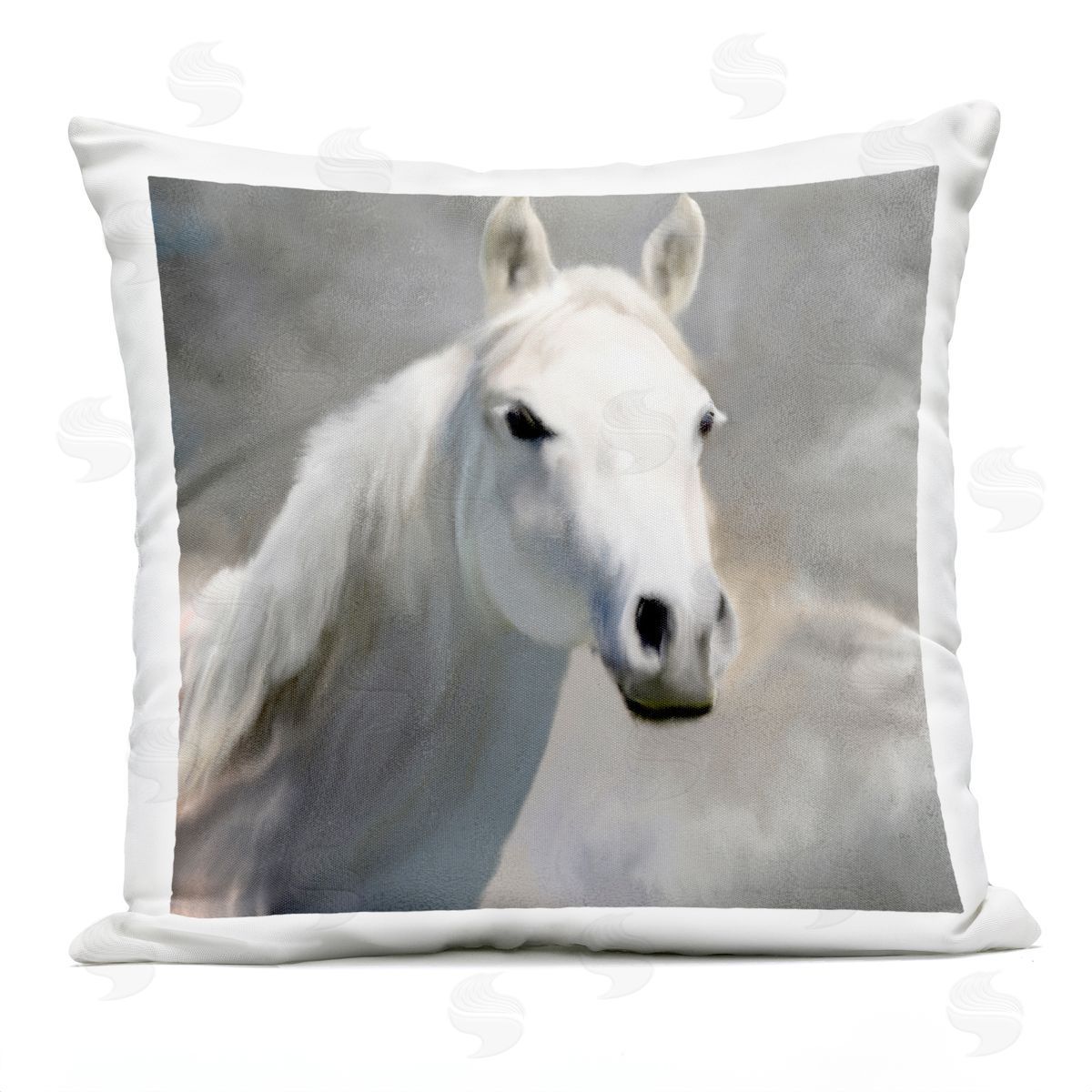 Stoic White Horse Rural Countryside Animal Wildlife Outdoor Printed Pillow, Home Decor by Kim Allen
