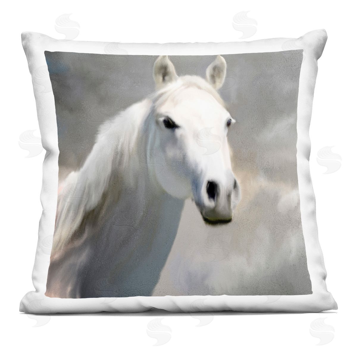 Stoic White Horse Rural Countryside Animal Wildlife Decorative Printed Pillow, Home Decor by Kim Allen