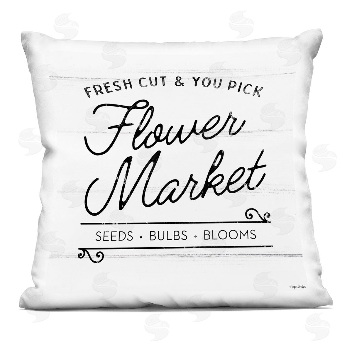 Lady Louise Designs Fresh Cut Flowers Vintage Market Typography Printed Plush Polyester Throw Pillow