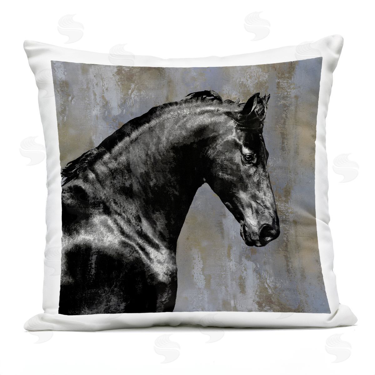 Majestic Black Stallion Horse Wildlife Portrait Outdoor Printed Pillow, Home Decor by Melonie Miller