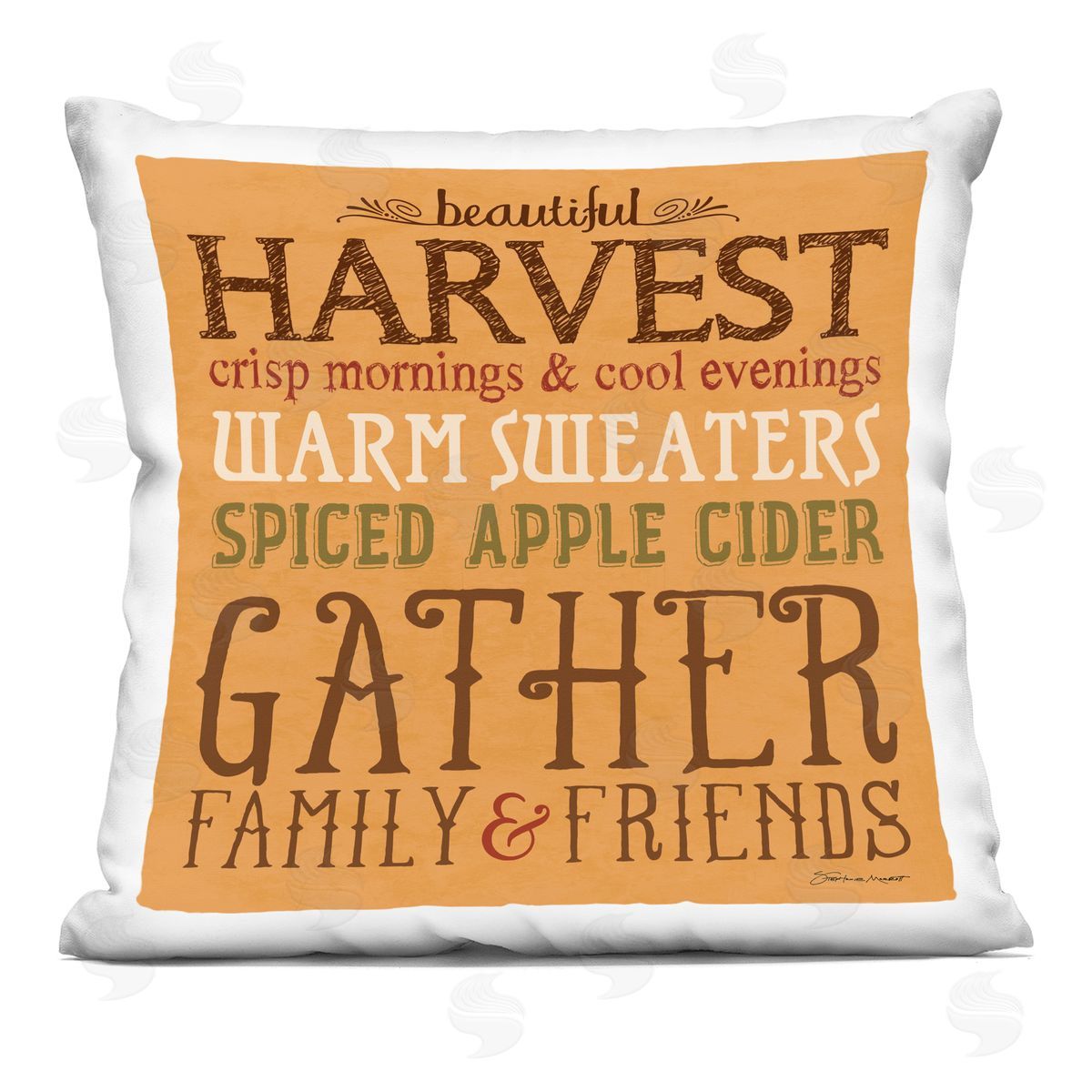 Beautiful Harvest Fall Autumnal Typography Words Decorative Printed Pillow, Home Decor by Stephanie Workman Marrott