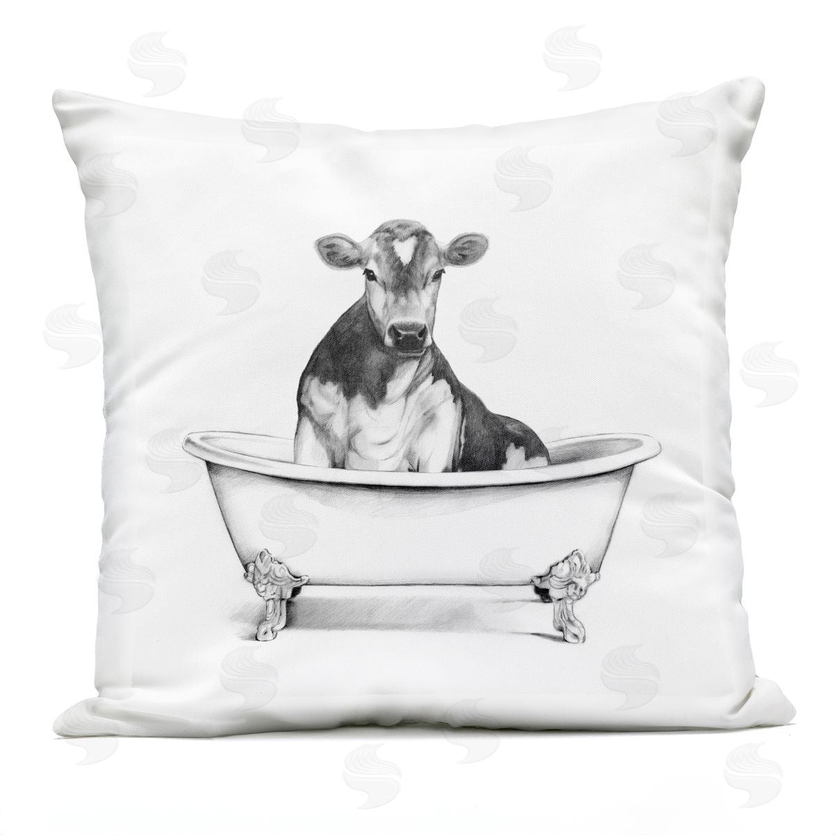 Cow Cattle in Bathtub Farm Animal Portrait Outdoor Printed Pillow, Home Decor by Victoria Borges