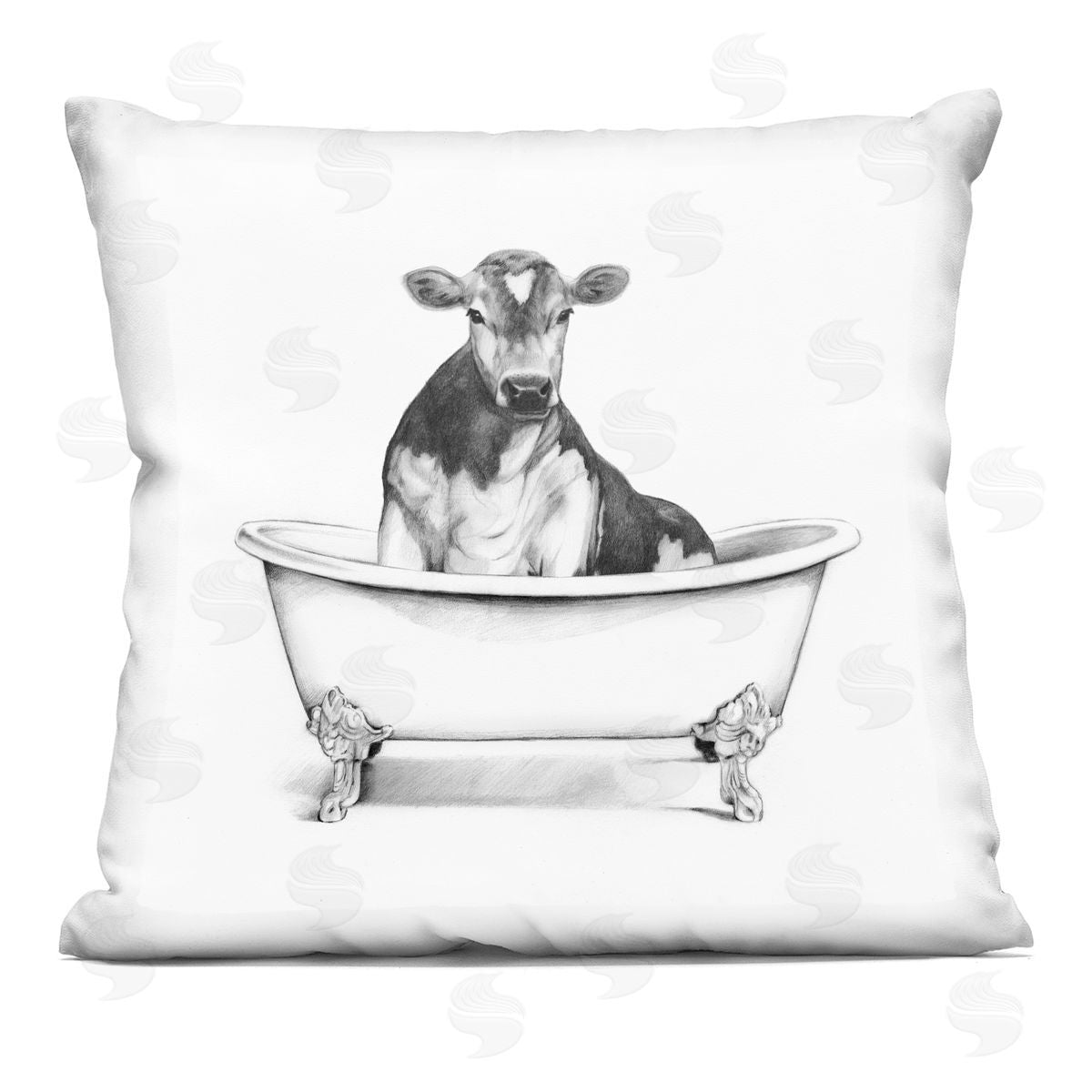 Cow Cattle in Bathtub Farm Animal Portrait Decorative Printed Pillow, Home Decor by Victoria Borges
