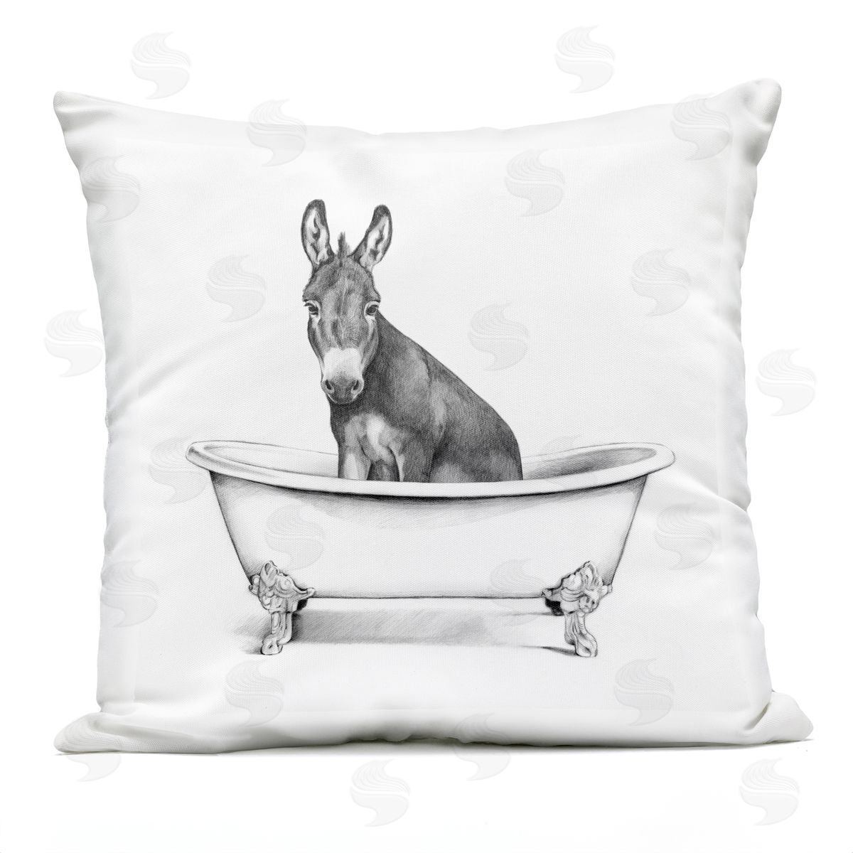 Donkey in Claw Tub Rural Farm Animal Portrait Outdoor Printed Pillow, Home Decor by Victoria Borges