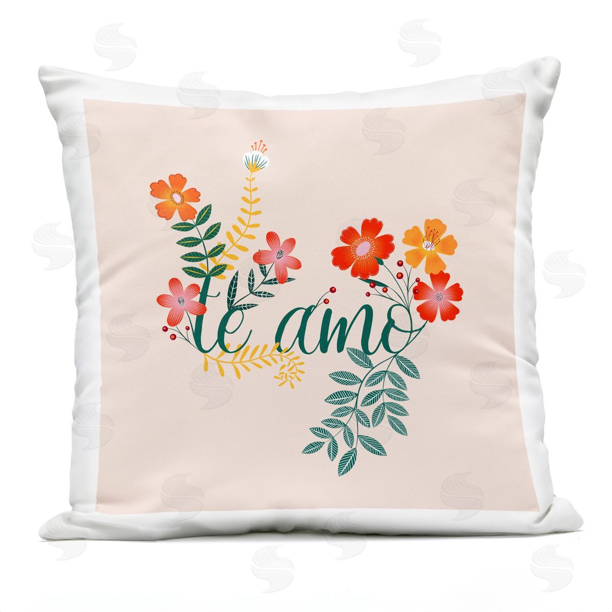 Te Amo Romantic Botanical Flower Blossoms Saying Outdoor Printed Pillow, Home Decor by Grace Popp