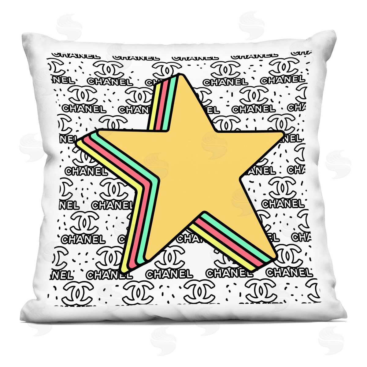 Retro Star Shape Glam Fashion Brand Pattern Decorative Printed Pillow, Home Decor by Ziwei Li