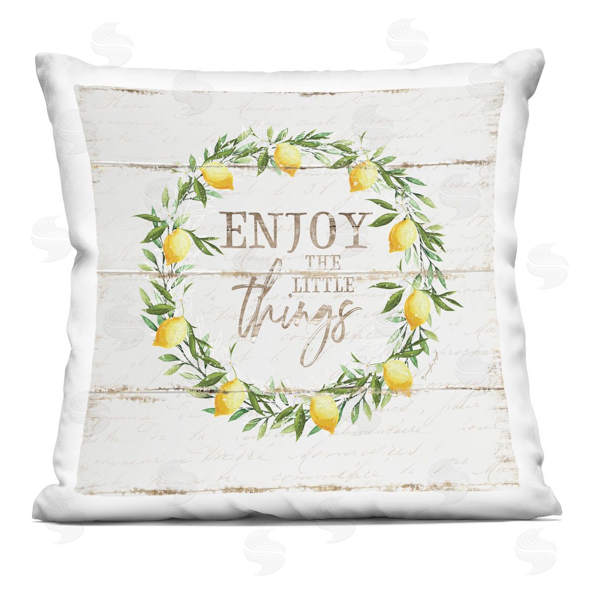 Enjoy Little Things Rustic Country Lemon Wreath Decorative Printed Pillow, Home Decor by Jennifer Pugh