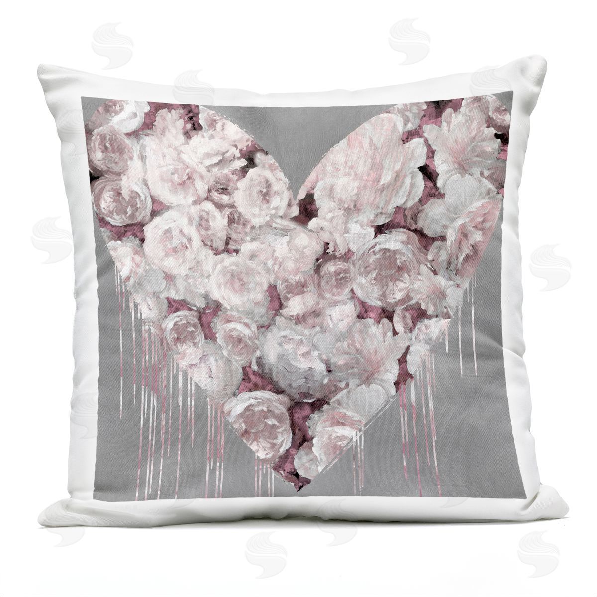 Romantic Pink Roses Urban Drip Heart Shape Outdoor Printed Pillow, Home Decor by Lindsay Rodgers