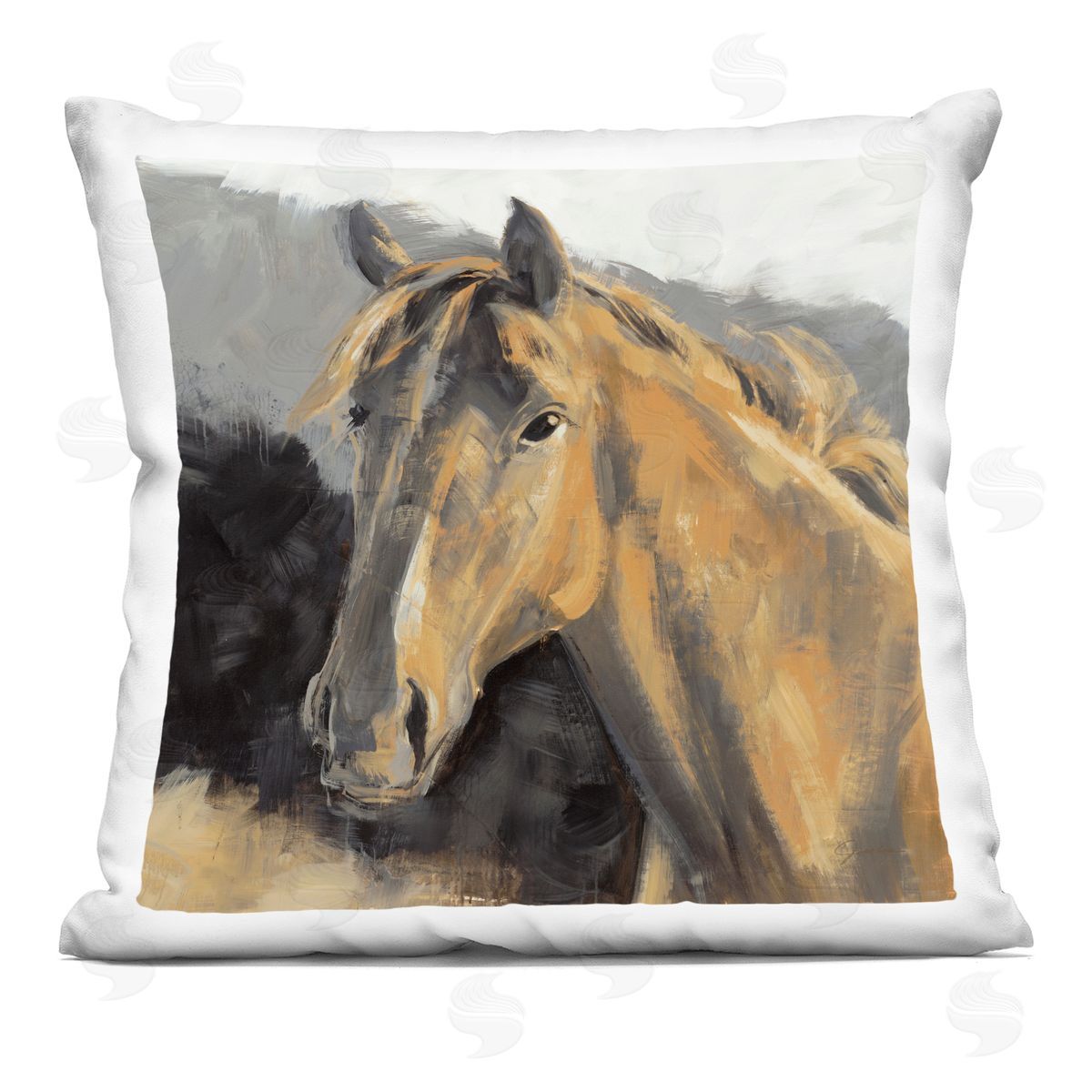 Southwestern Country Horse Brown Rural Portrait Decorative Printed Pillow, Home Decor by Liz Jardine