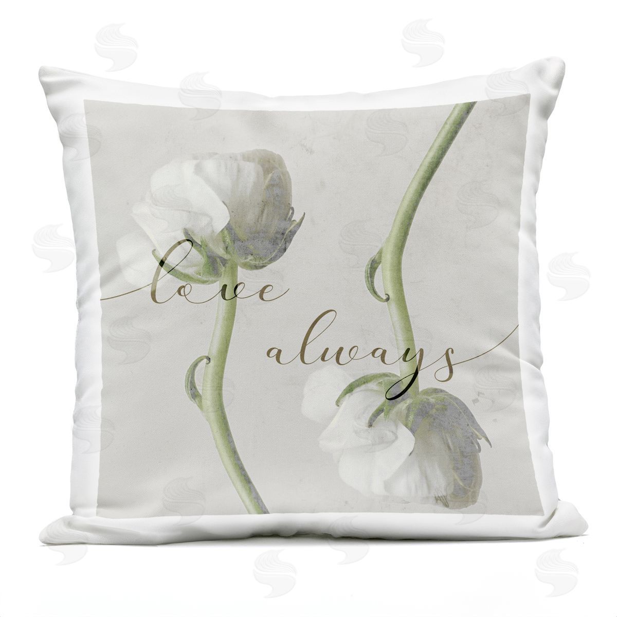 Love Always Phrase Asymmetrical White Rose Blossoms Outdoor Printed Pillow, Home Decor by Stupell Studio