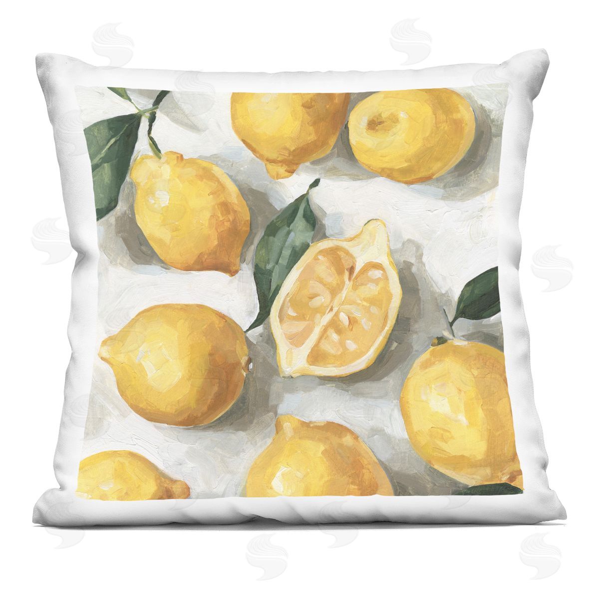Country Citrus Lemons Over White Background Decorative Printed Pillow, Home Decor by Emma Caroline