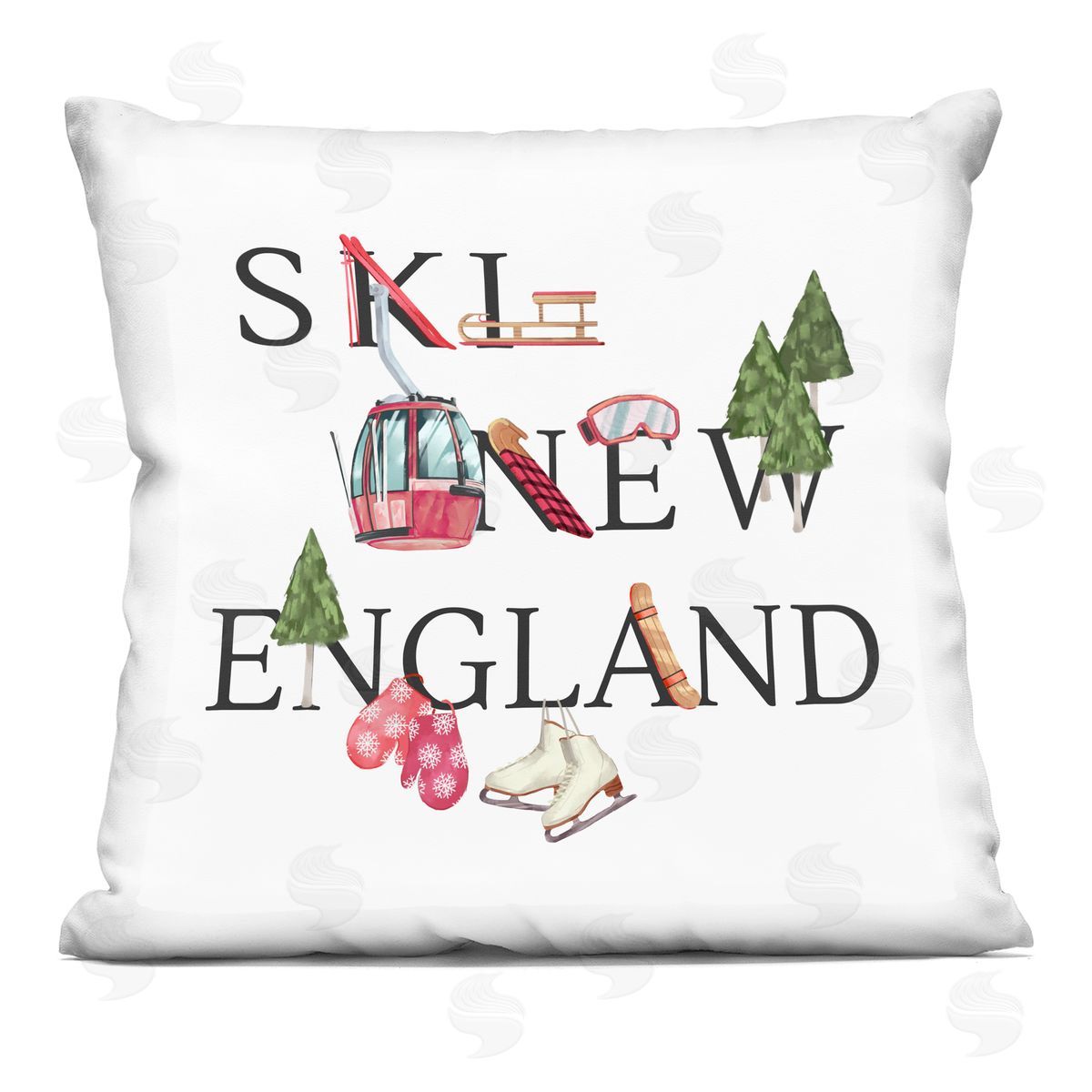 New England Ski Slopes Winter Seasonal Sports Decorative Printed Pillow, Home Decor by Ziwei Li