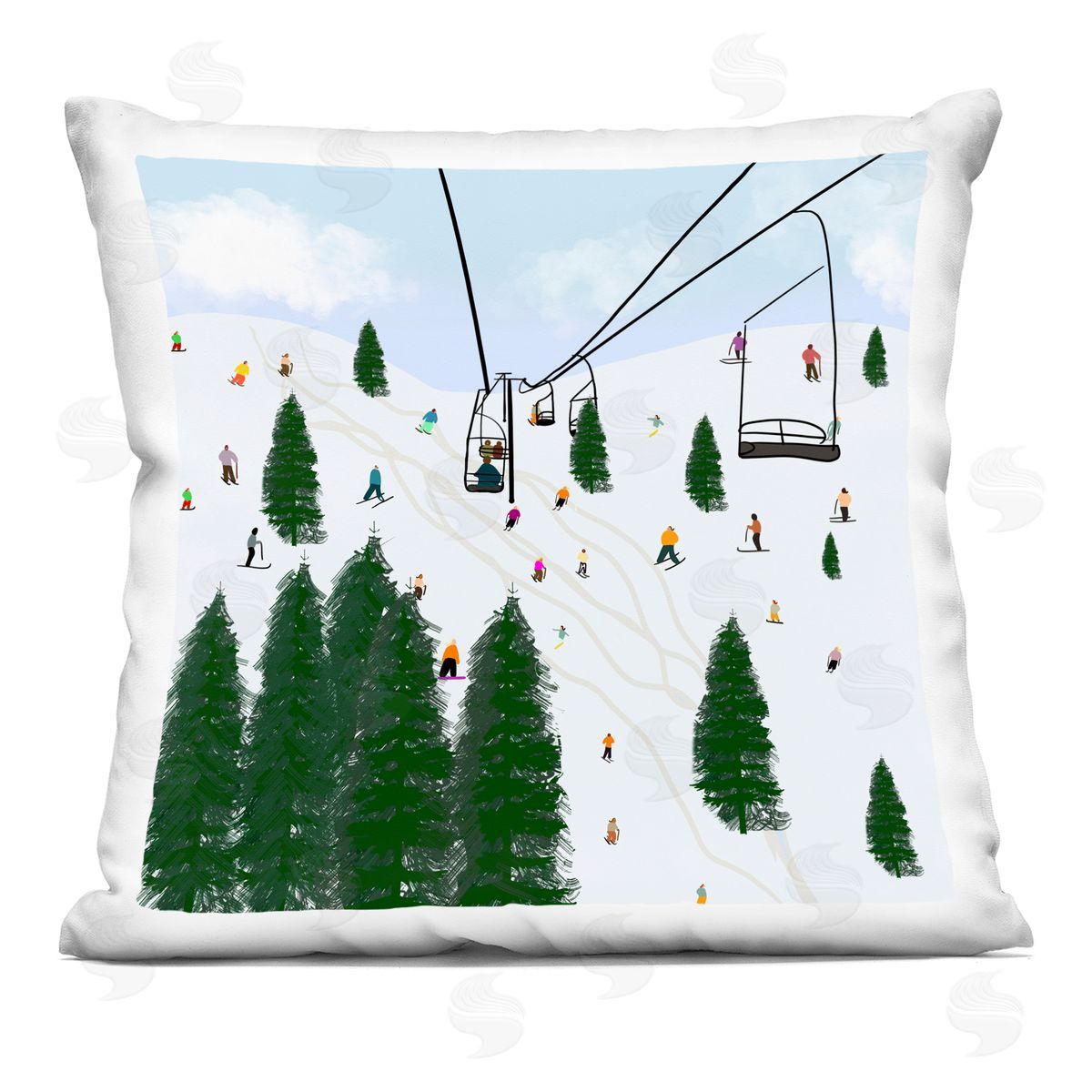Busy Ski Slopes Lift Winter Sports Scenery Decorative Printed Pillow, Home Decor by Ashley Singleton