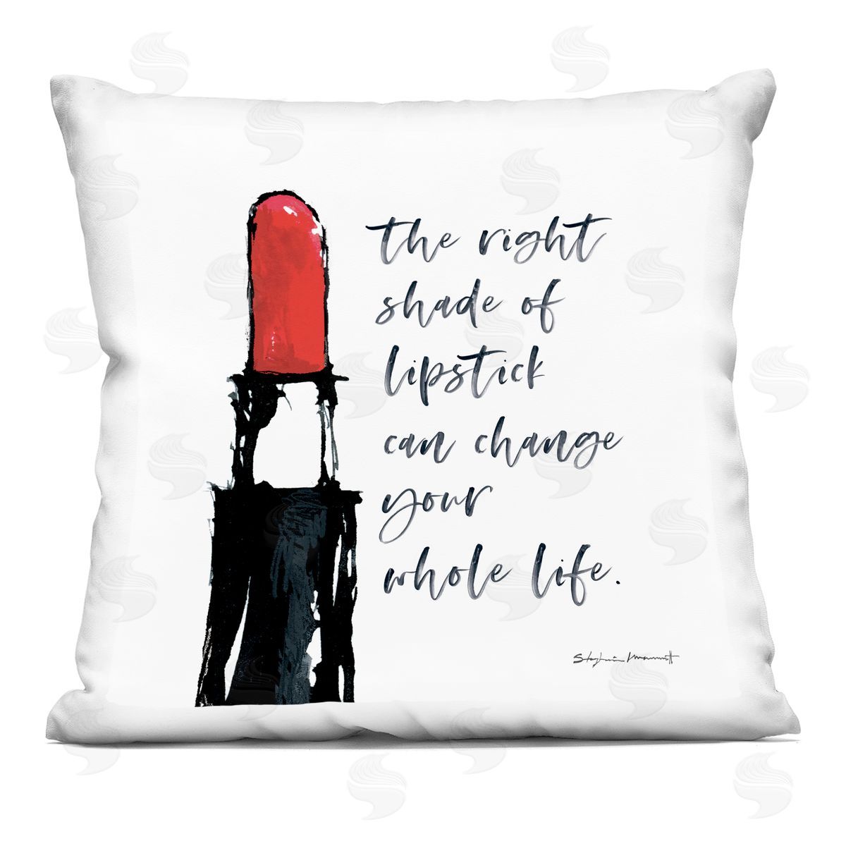 Stylish Motivating Lipstick Fashion Calligraphy Quote Decorative Printed Pillow, Home Decor by Stephanie Workman Marrott