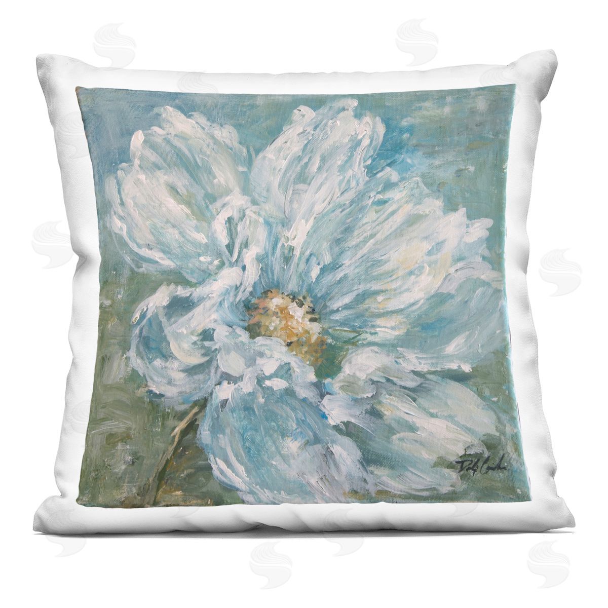 Traditional White Flower Impressionist Style Petals Decorative Printed Pillow, Home Decor by Cindy Jacobs