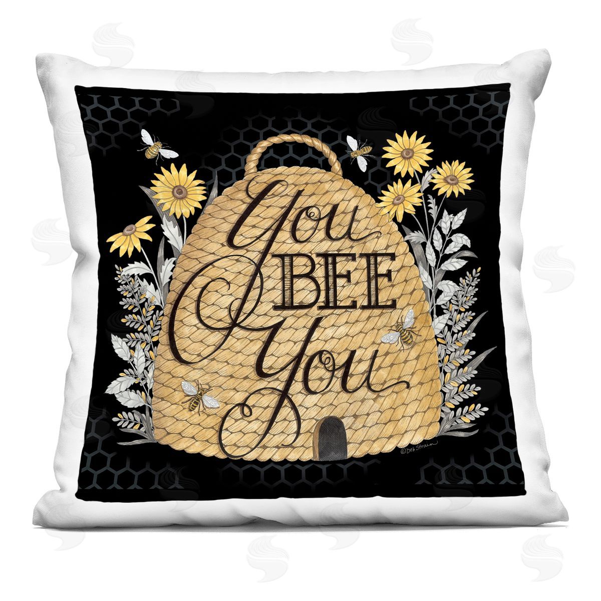 Bee You Inspirational Beehive Insect Phrase Decorative Printed Pillow, Home Decor by Deb Strain