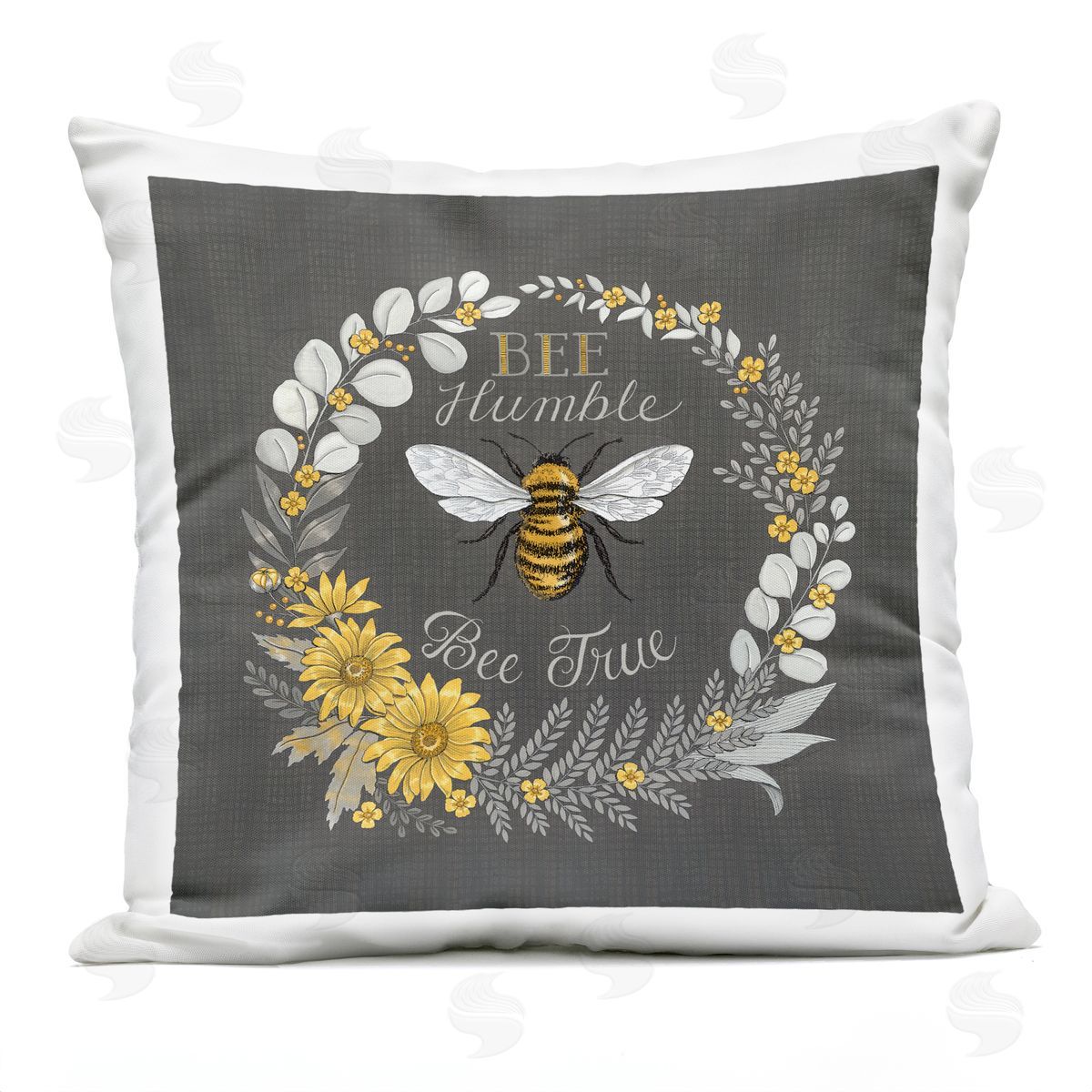 Bee Humble & True Vintage Gray Yellow Accent Outdoor Printed Pillow, Home Decor by Deb Strain