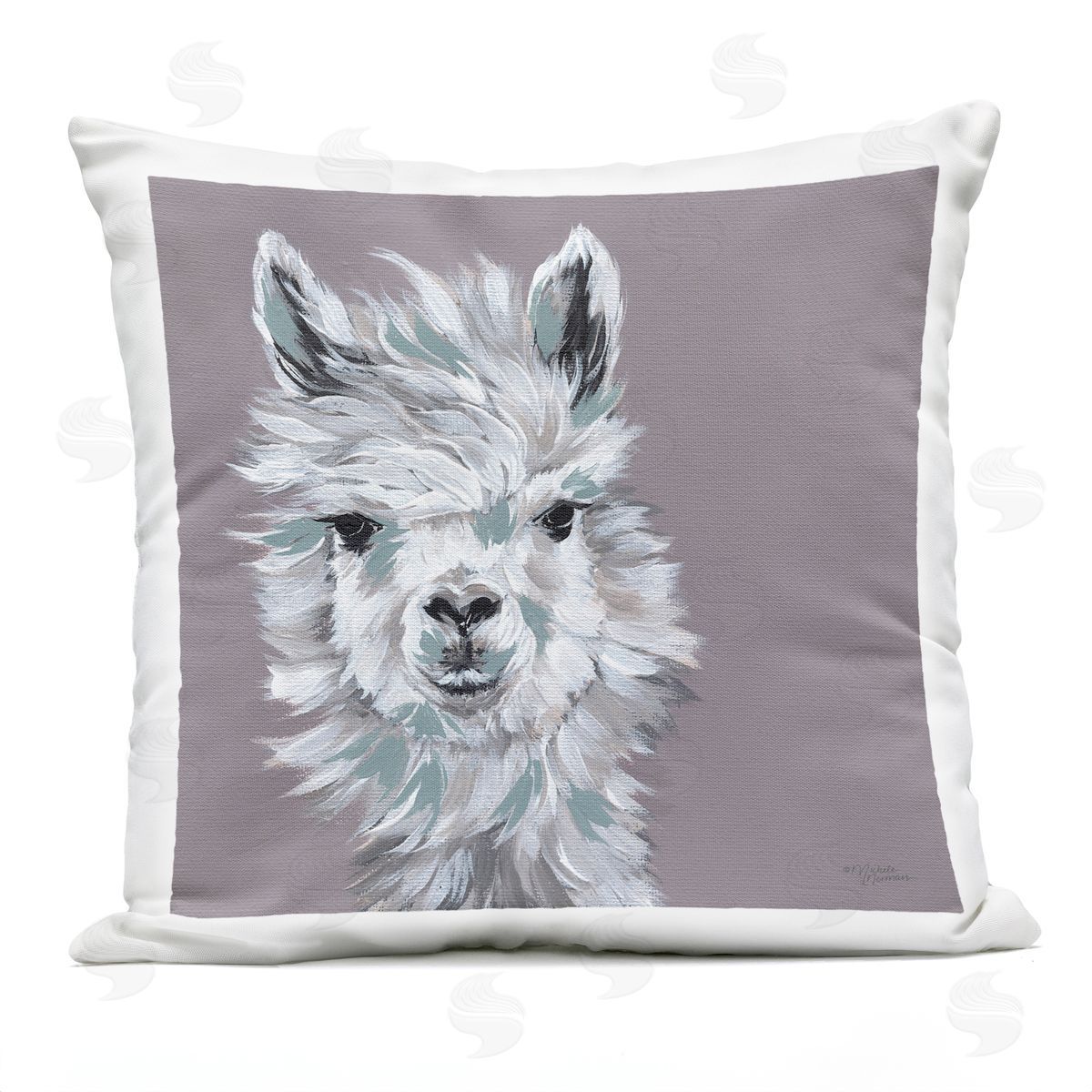 Fluffy Farm Llama Breezy Wise Gaze Outdoor Printed Pillow, Home Decor by Michele Norman