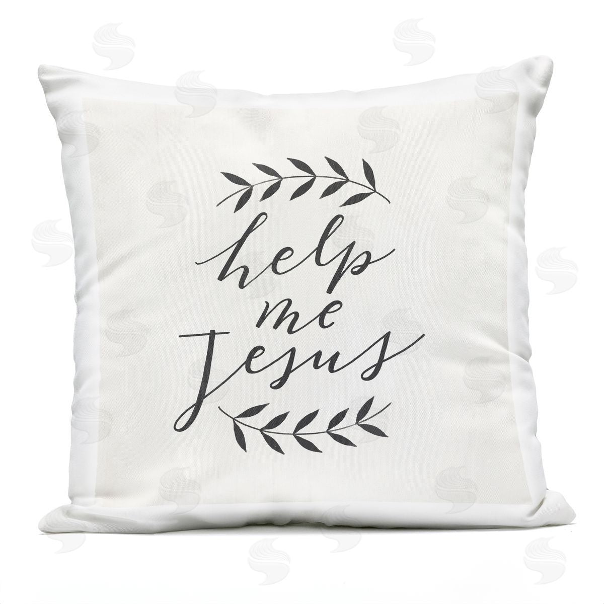 Help Me Jesus Simple Botanical Religious Phrase Outdoor Printed Pillow, Home Decor by Loni Harris