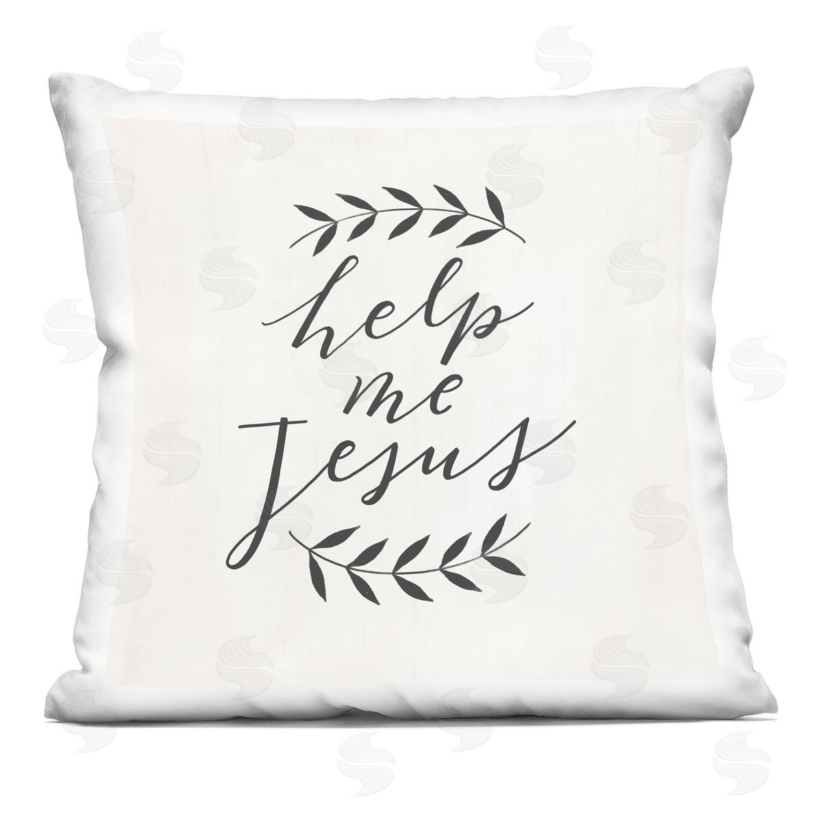 Help Me Jesus Simple Botanical Religious Phrase Decorative Printed Pillow, Home Decor by Loni Harris