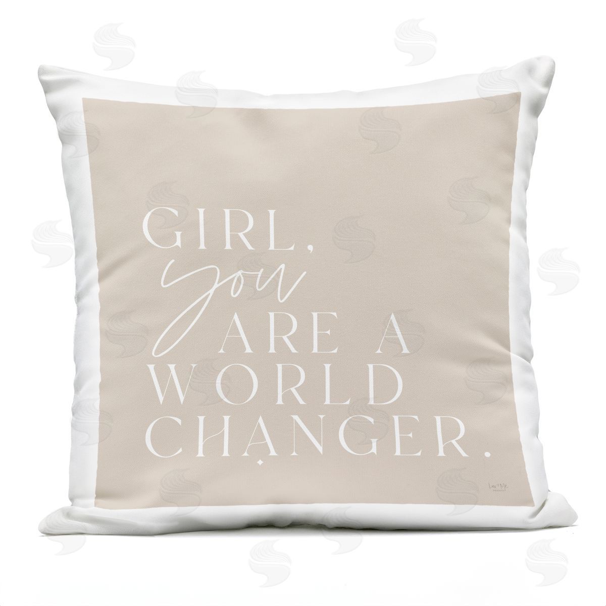 World Changer Inspirational Girls Beige Quote Outdoor Printed Pillow, Home Decor by Lux + Me Designs