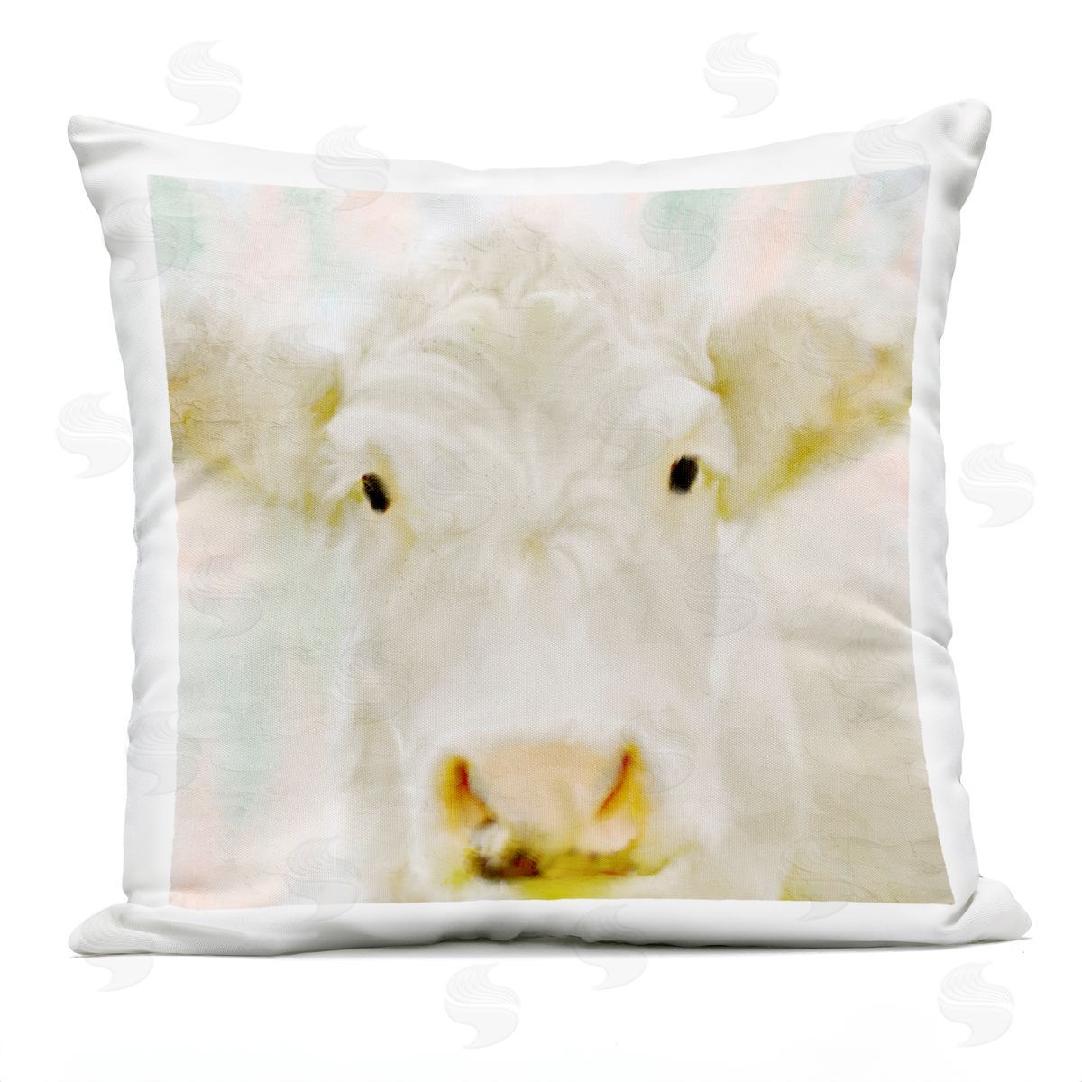 Close Up Soft White Cattle Portrait Outdoor Printed Pillow, Home Decor by Kim Allen