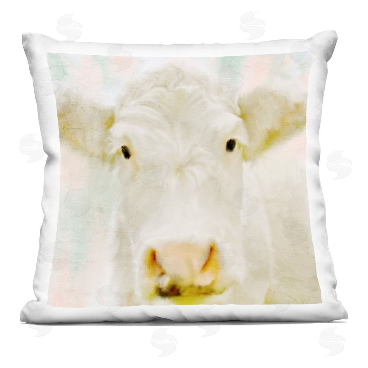 Close Up Soft White Cattle Portrait Decorative Printed Pillow, Home Decor by Kim Allen