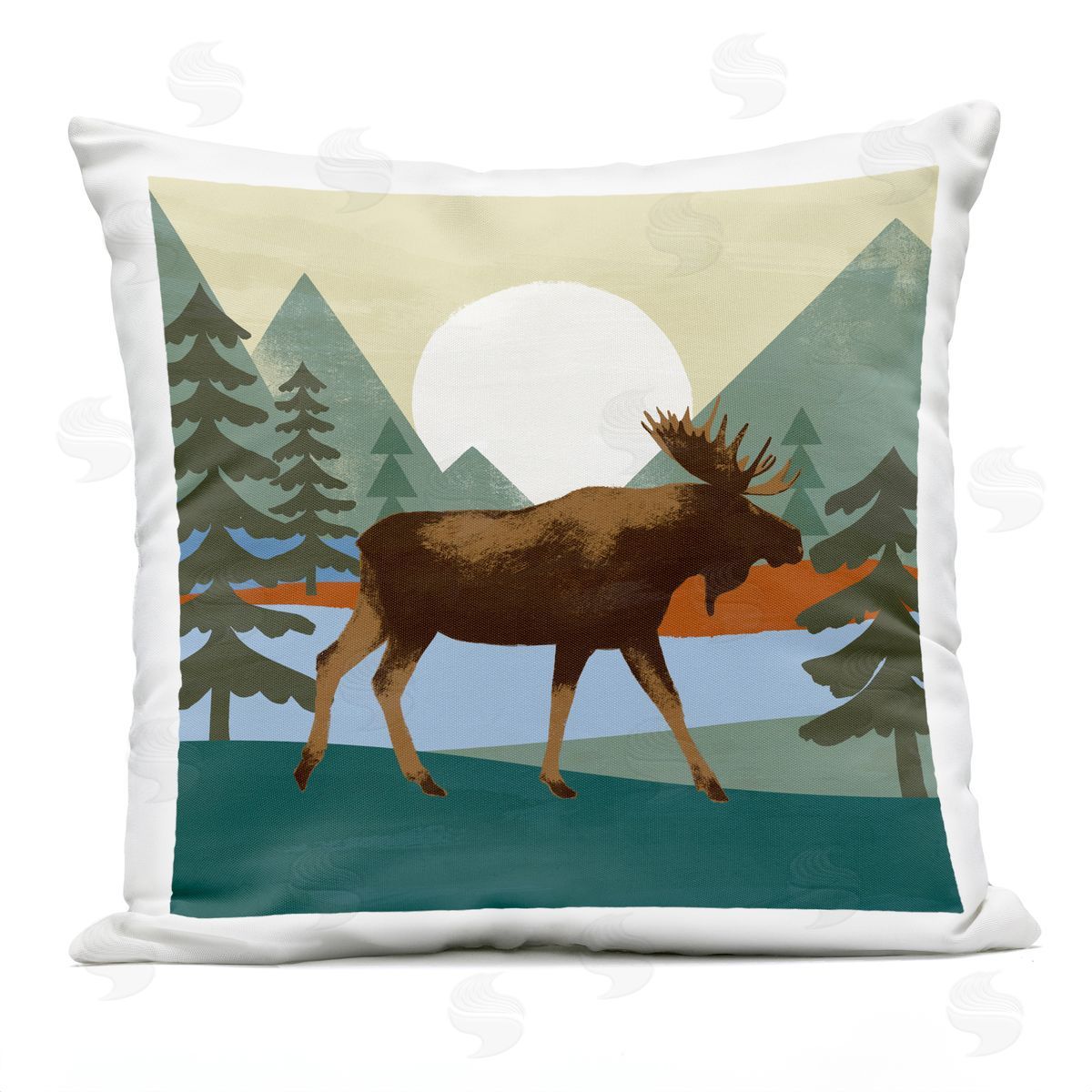 Wild Moose Woodland Nature Lake Scene Outdoor Printed Pillow, Home Decor by Victoria Barnes