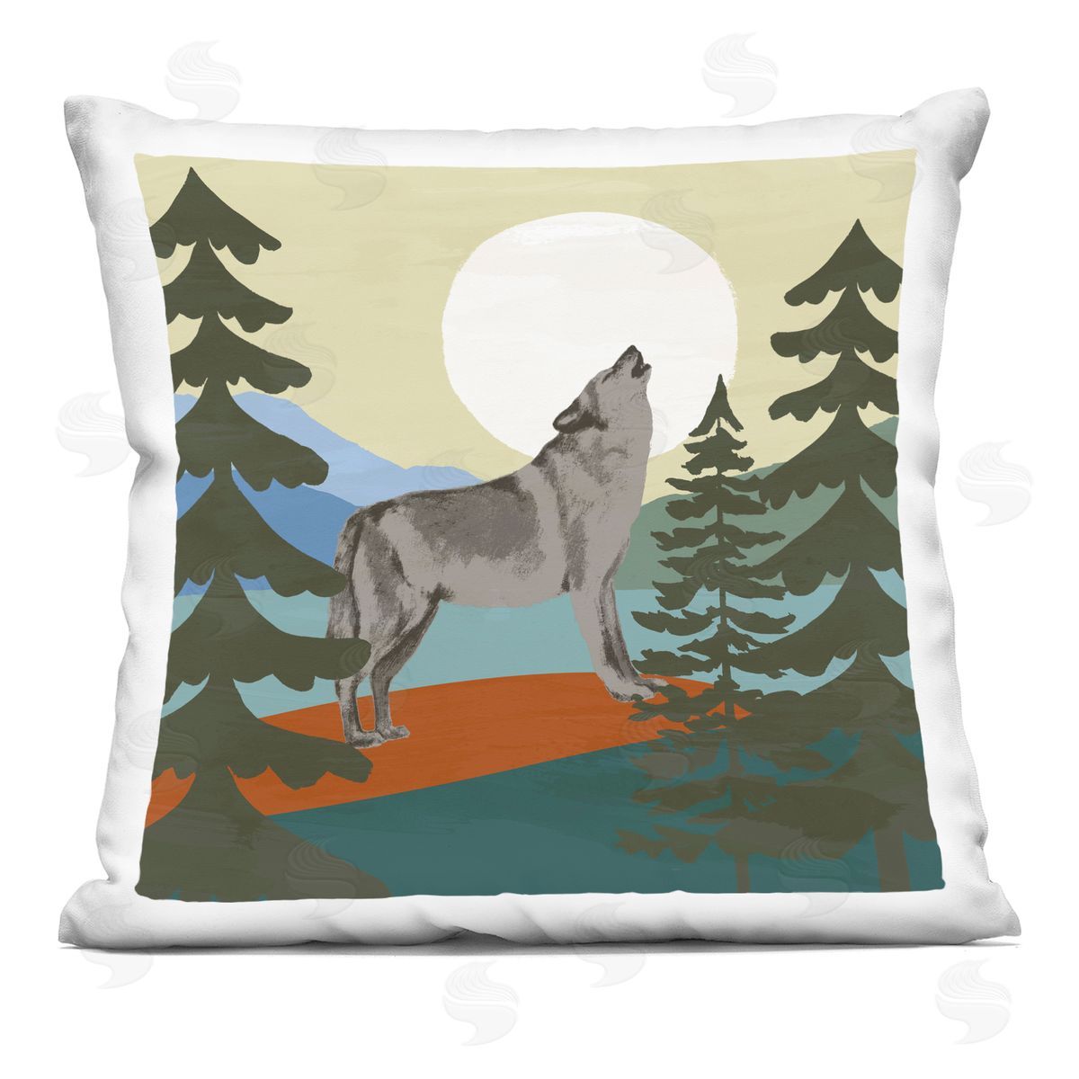 Grey Howling Wolf Forest Trees Moon Decorative Printed Pillow, Home Decor by Victoria Barnes