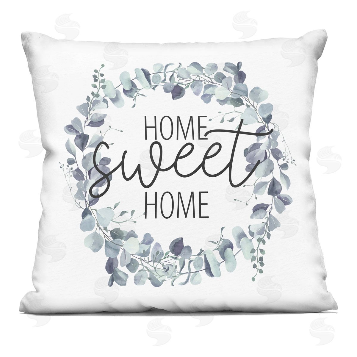 Sweet Home Greeting Blue Eucalyptus Botanicals Decorative Printed Pillow, Home Decor by Kim Allen
