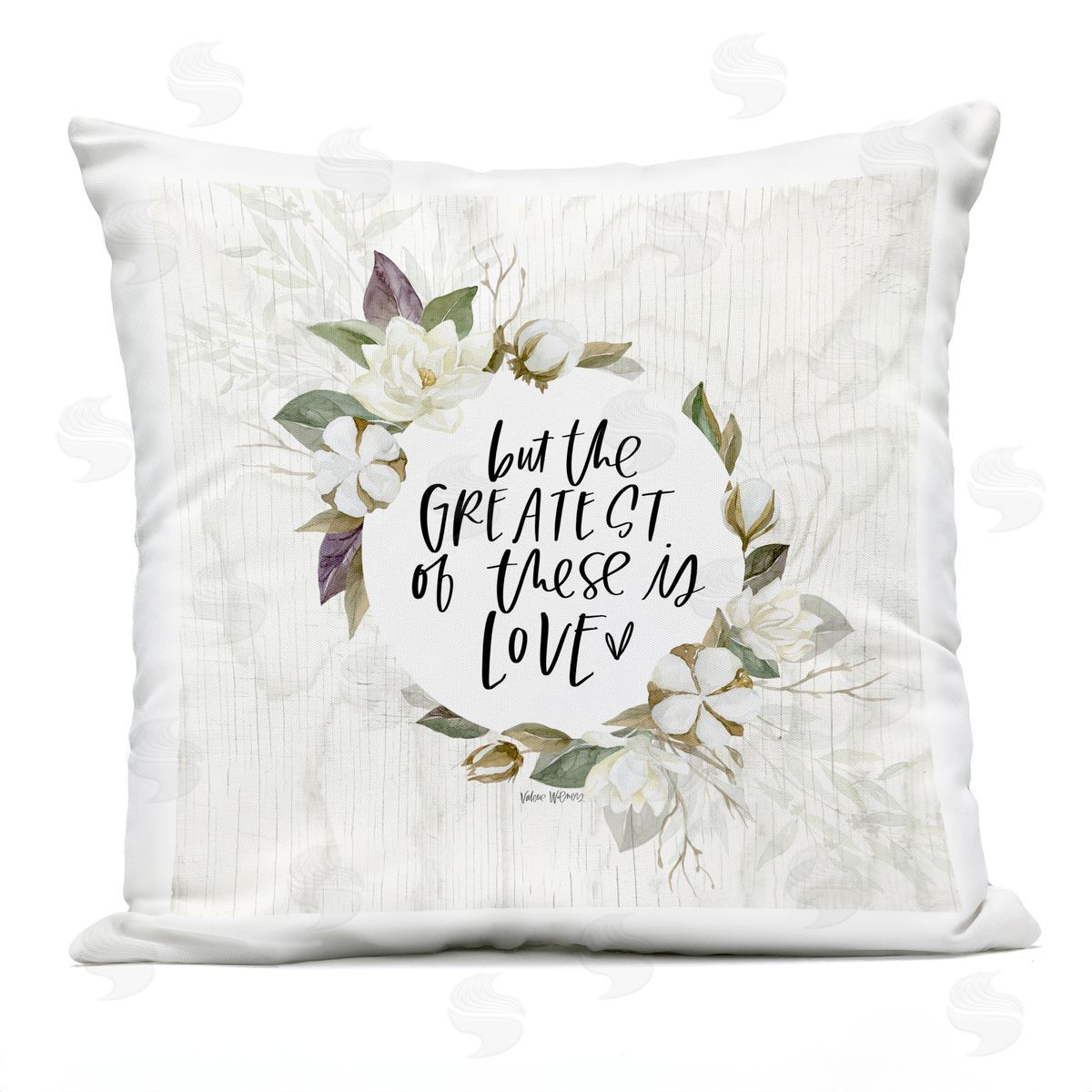 Greatest Love Soft White Rustic Florals Outdoor Printed Pillow, Home Decor by Valerie Wieners